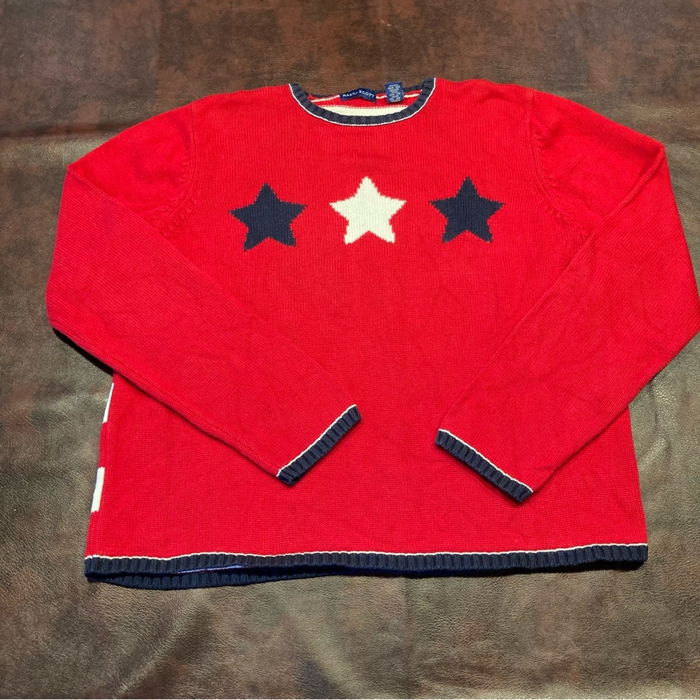 Vintage 90s Patriotic Red + White + Blue Star Crewneck Sweater